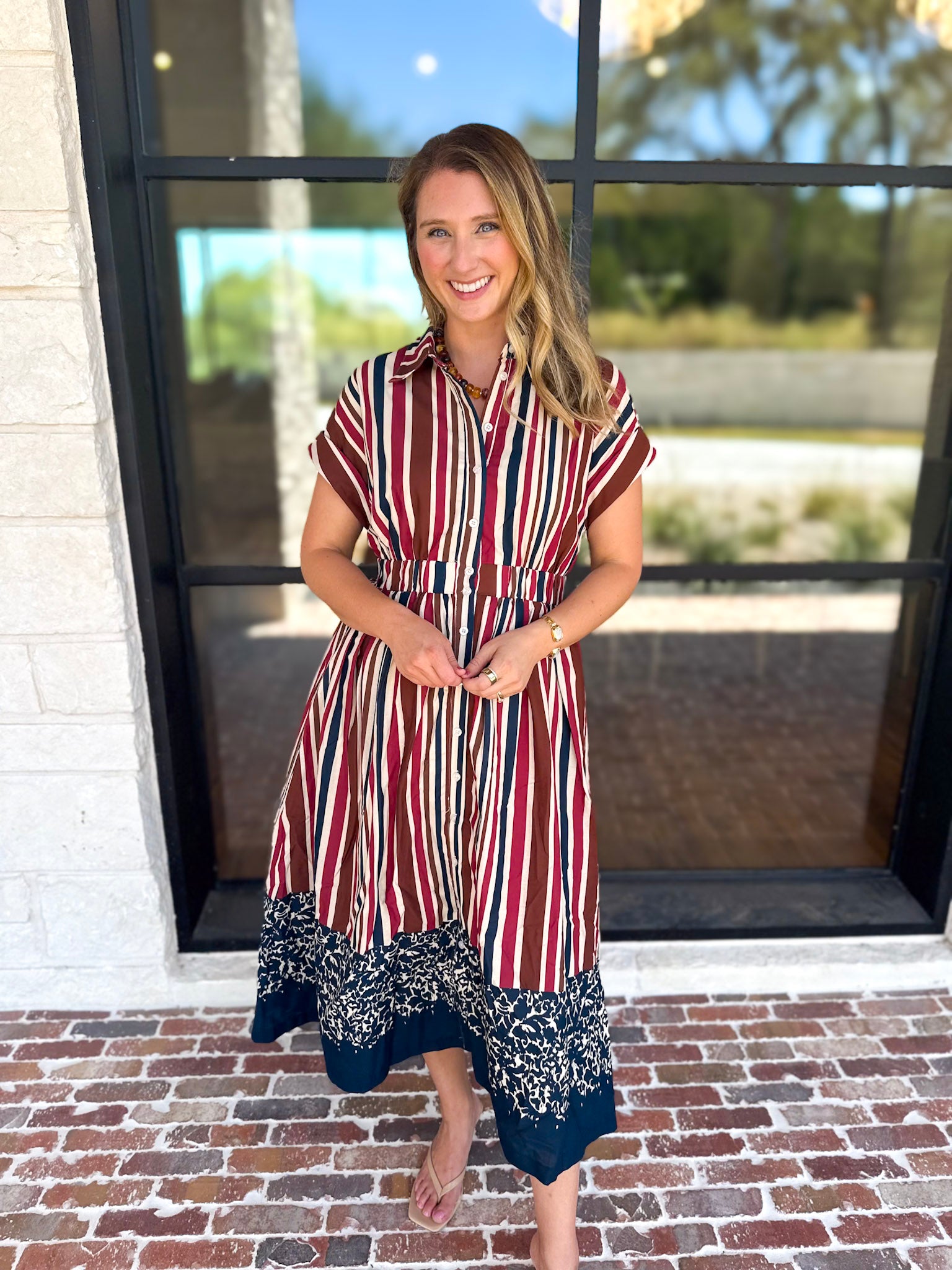 Simply Classic Stripe & Floral Midi Dress-500 Midi-TCEC-July & June Women's Fashion Boutique Located in San Antonio, Texas