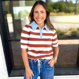 THML- Espresso & Sky Striped Knit Top-230 Sweaters/Cardis-THML-July & June Women's Fashion Boutique Located in San Antonio, Texas