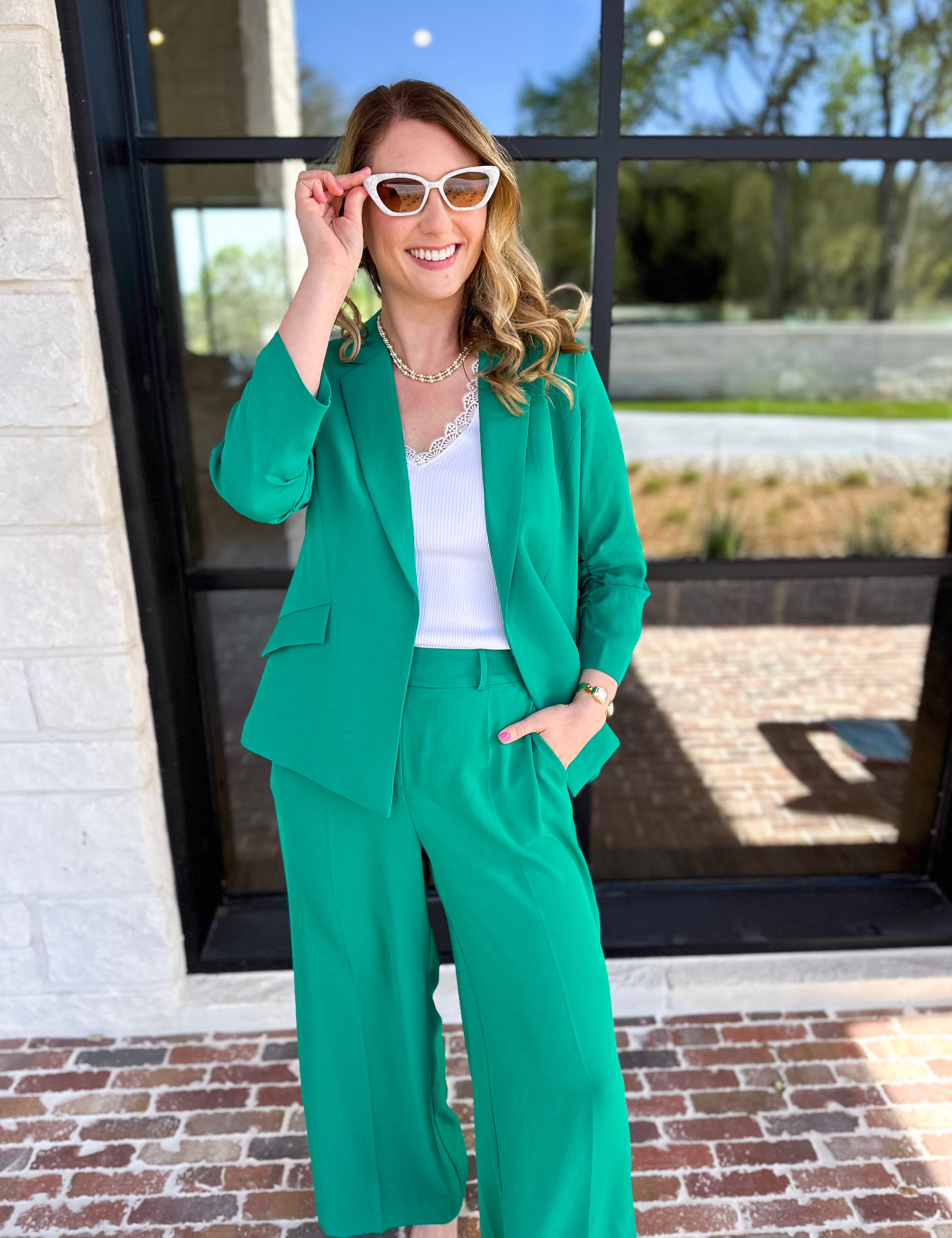 The It Girl Blazer - Kelly Green-600 Outerwear-SKIES ARE BLUE-July & June Women's Fashion Boutique Located in San Antonio, Texas