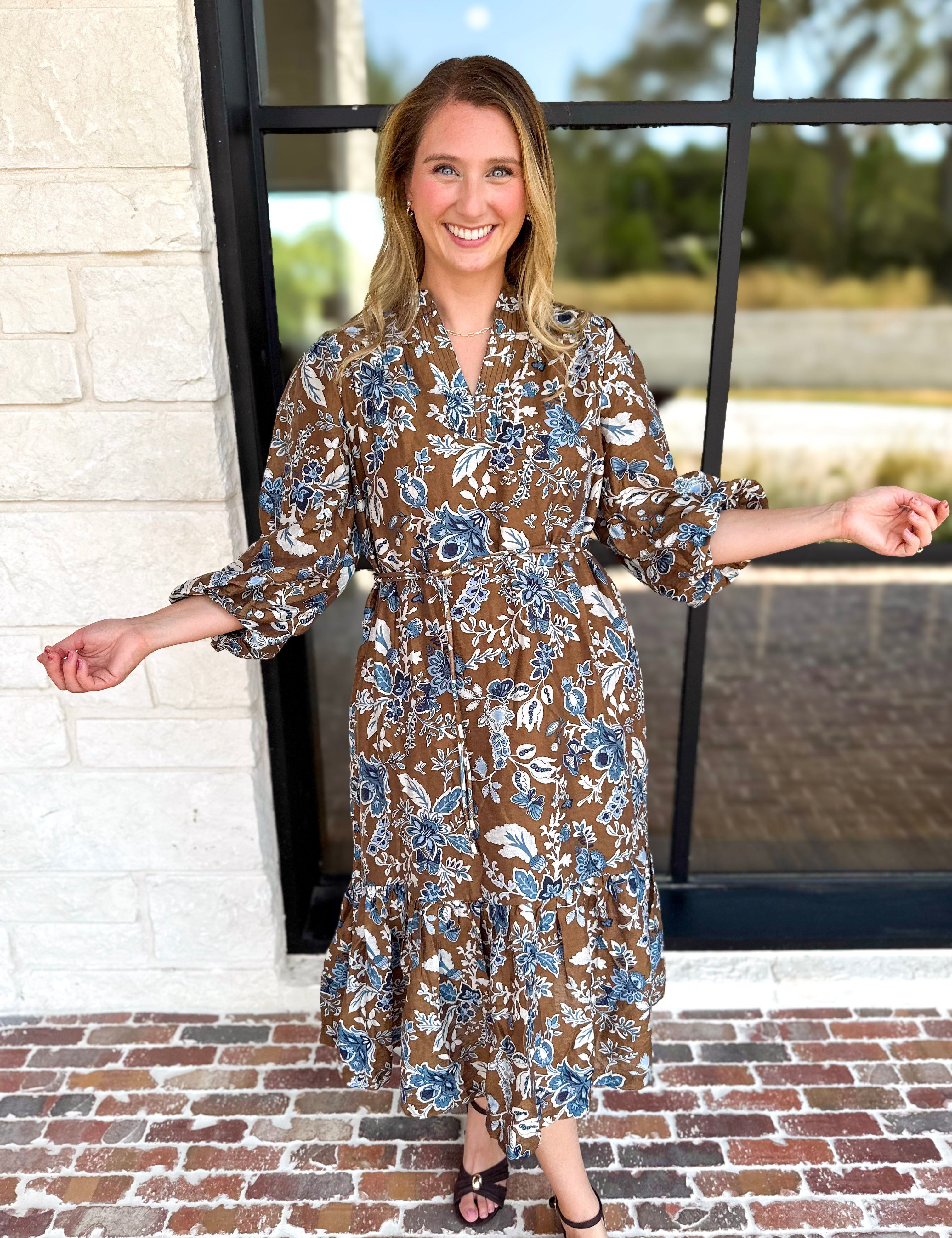 Current Air - Willow Lane Floral Midi Dress-500 Midi-CURRENT AIR CLOTHING-July & June Women's Fashion Boutique Located in San Antonio, Texas