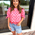 Polka Dot Chic Blouse - Red & Pink-200 Fashion Blouses-ENTRO-July & June Women's Fashion Boutique Located in San Antonio, Texas