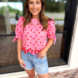 Polka Dot Chic Blouse - Red & Pink-200 Fashion Blouses-ENTRO-July & June Women's Fashion Boutique Located in San Antonio, Texas