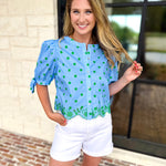 Polka Dot Chic Blouse - Green & Blue-200 Fashion Blouses-ENTRO-July & June Women's Fashion Boutique Located in San Antonio, Texas