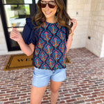 Spring Celebration Blouse - Navy-200 Fashion Blouses-JODIFL-July & June Women's Fashion Boutique Located in San Antonio, Texas