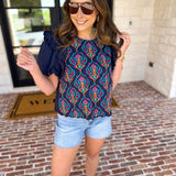 Spring Celebration Blouse - Navy-200 Fashion Blouses-JODIFL-July & June Women's Fashion Boutique Located in San Antonio, Texas