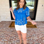 THML - The Riverwalk Embroidered Blouse - Blue-200 Fashion Blouses-THML-July & June Women's Fashion Boutique Located in San Antonio, Texas