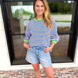 Royal Stripe Tee-210 Casual Blouses-JODIFL-July & June Women's Fashion Boutique Located in San Antonio, Texas