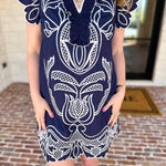 Bloom Embroidered Mini Dress - Navy-510 Mini-ENTRO-July & June Women's Fashion Boutique Located in San Antonio, Texas
