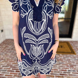 Bloom Embroidered Mini Dress - Navy-510 Mini-ENTRO-July & June Women's Fashion Boutique Located in San Antonio, Texas