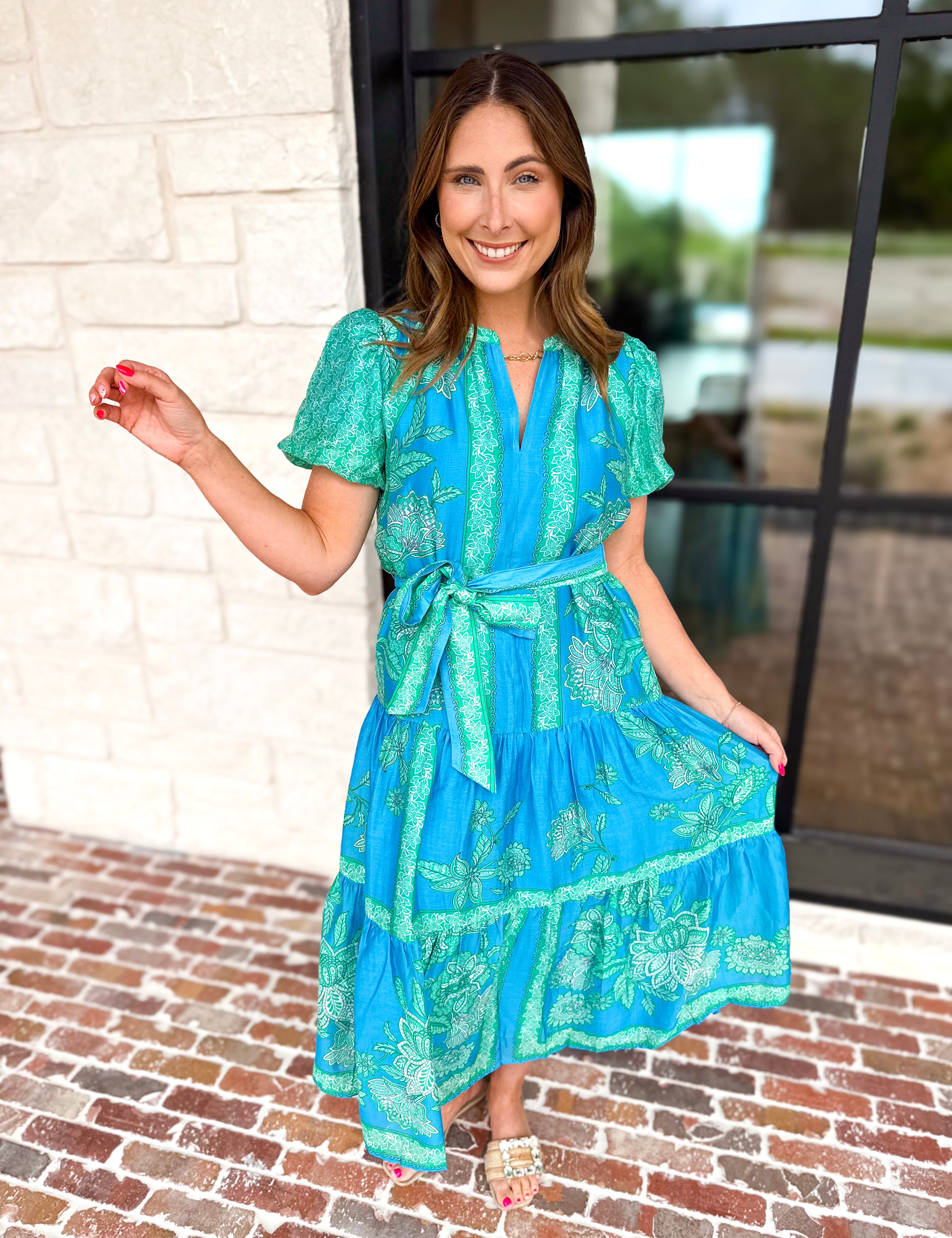Current Air - Blue Tide Floral Midi Dress-500 Midi-CURRENT AIR CLOTHING-July & June Women's Fashion Boutique Located in San Antonio, Texas