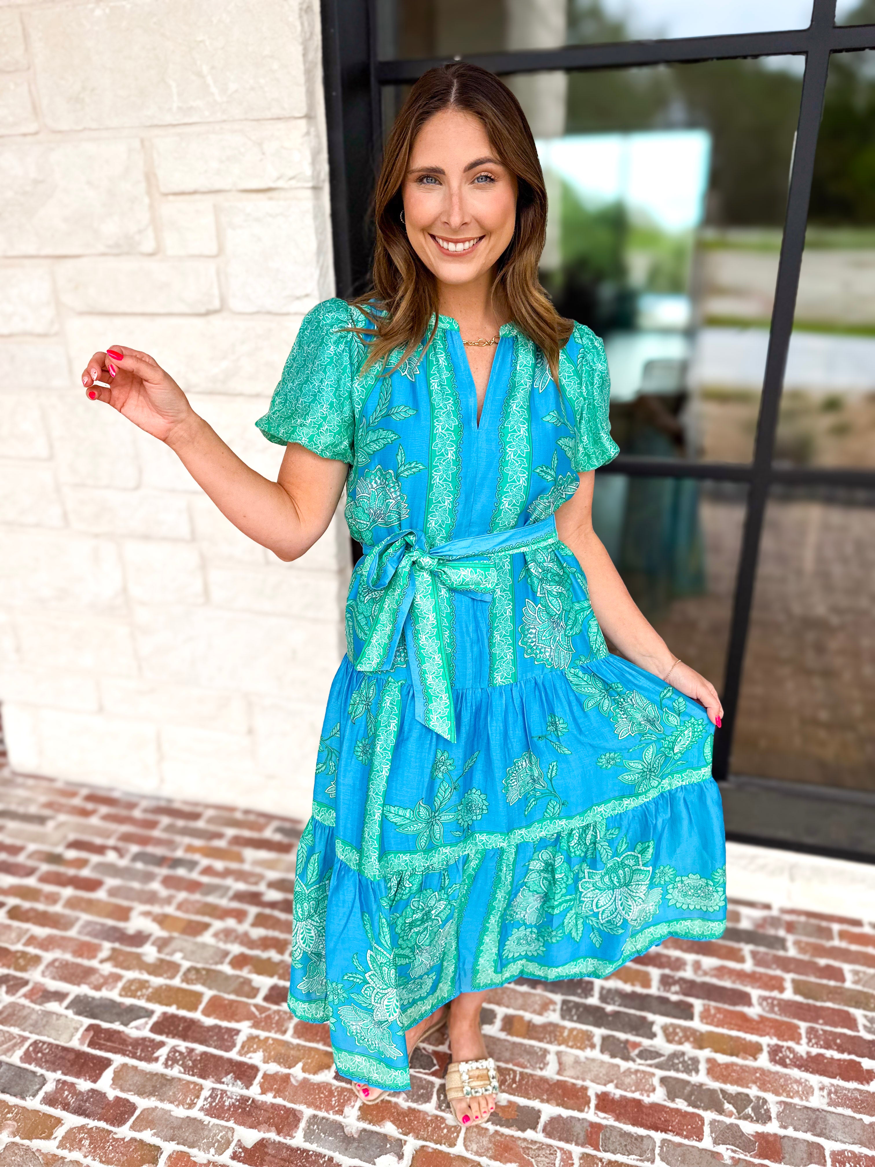 Current Air - Blue Tide Floral Midi Dress-500 Midi-CURRENT AIR CLOTHING-July & June Women's Fashion Boutique Located in San Antonio, Texas