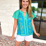 Current Air - Blue Tide Floral Blouse-200 Fashion Blouses-CURRENT AIR CLOTHING-July & June Women's Fashion Boutique Located in San Antonio, Texas