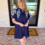 The Coastal Embroidered Mini Dress - Navy-510 Mini-JODIFL-July & June Women's Fashion Boutique Located in San Antonio, Texas