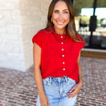Short Sleeve Everyday Cardigan - Red-230 Sweaters/Cardis-DOUBLE ZERO-July & June Women's Fashion Boutique Located in San Antonio, Texas