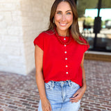 Short Sleeve Everyday Cardigan - Red-230 Sweaters/Cardis-DOUBLE ZERO-July & June Women's Fashion Boutique Located in San Antonio, Texas