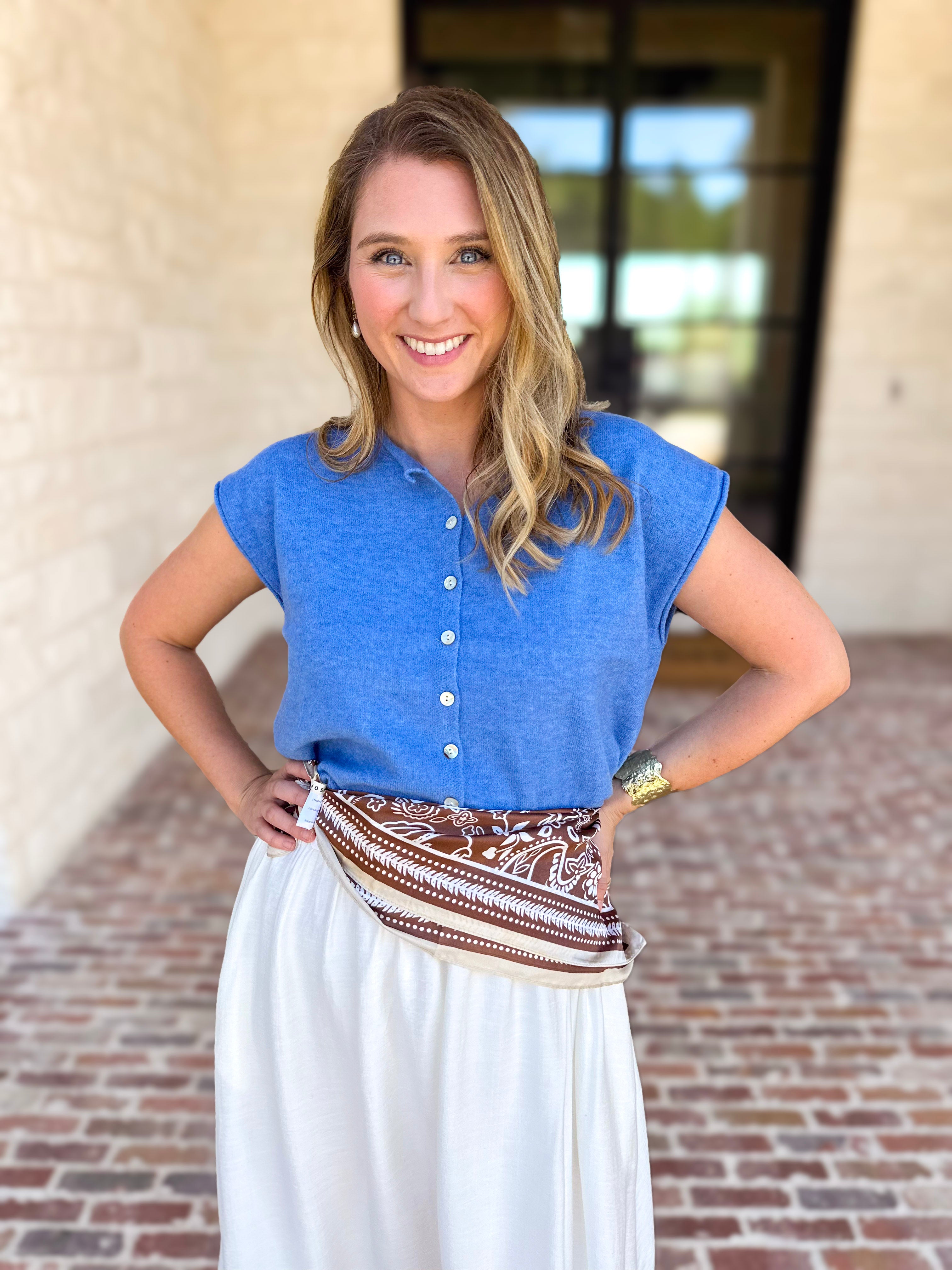 Short Sleeve Everyday Cardigan - Ocean Blue-230 Sweaters/Cardis-DOUBLE ZERO-July & June Women's Fashion Boutique Located in San Antonio, Texas