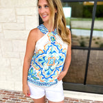 Current Air - Island Hour Satin Halter Blouse-200 Fashion Blouses-CURRENT AIR CLOTHING-July & June Women's Fashion Boutique Located in San Antonio, Texas