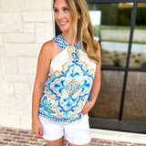 Current Air - Island Hour Satin Halter Blouse-200 Fashion Blouses-CURRENT AIR CLOTHING-July & June Women's Fashion Boutique Located in San Antonio, Texas