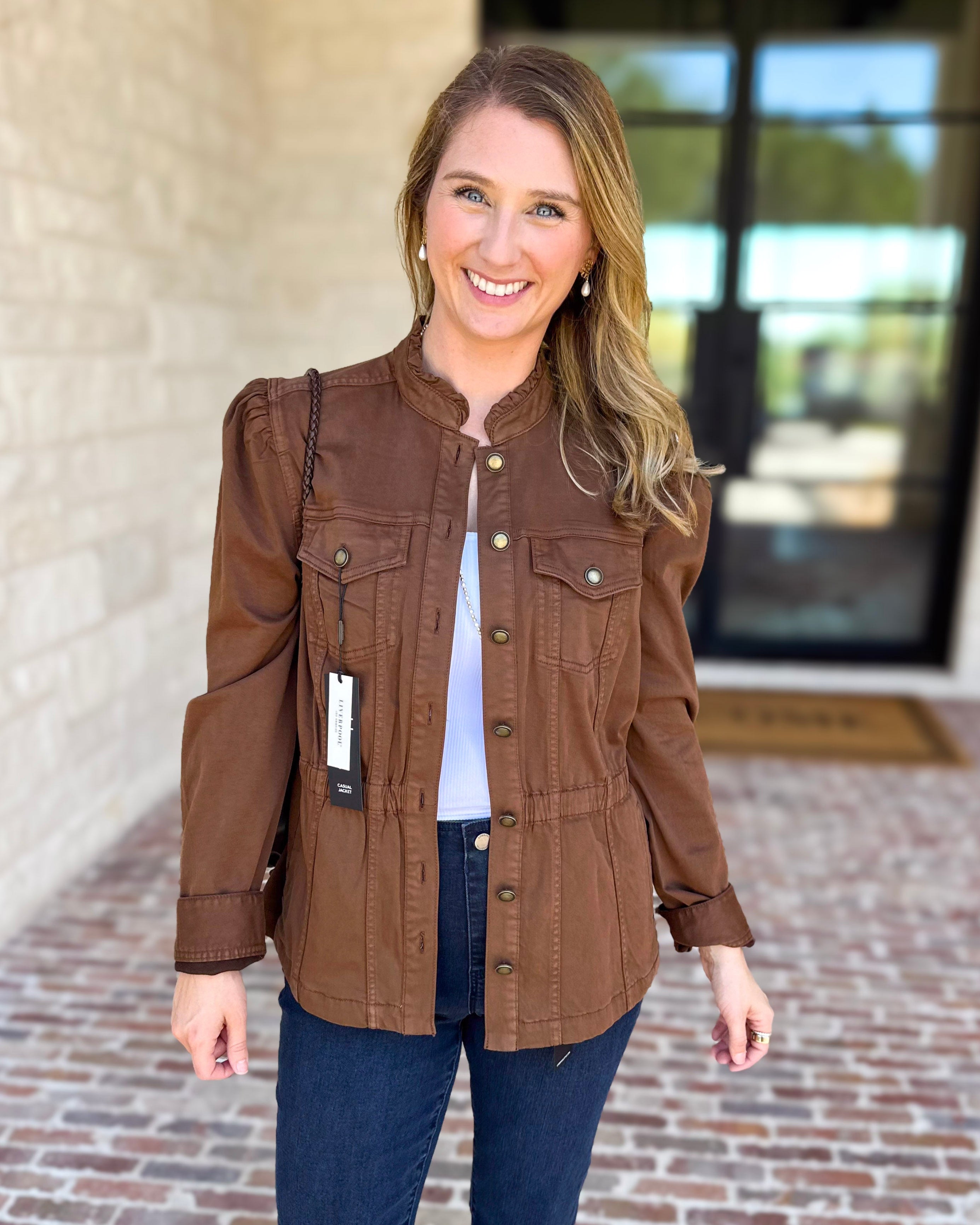 Liverpool - City Girl Puff Sleeve Trucker Jacket-600 Outerwear-LIVERPOOL JEANS COMPANY-July & June Women's Fashion Boutique Located in San Antonio, Texas