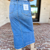 Vervet - Patch Pocket Denim Midi Skirt-410 Shorts/Skirts-VEVERT BY FLYING MONKEY-July & June Women's Fashion Boutique Located in San Antonio, Texas