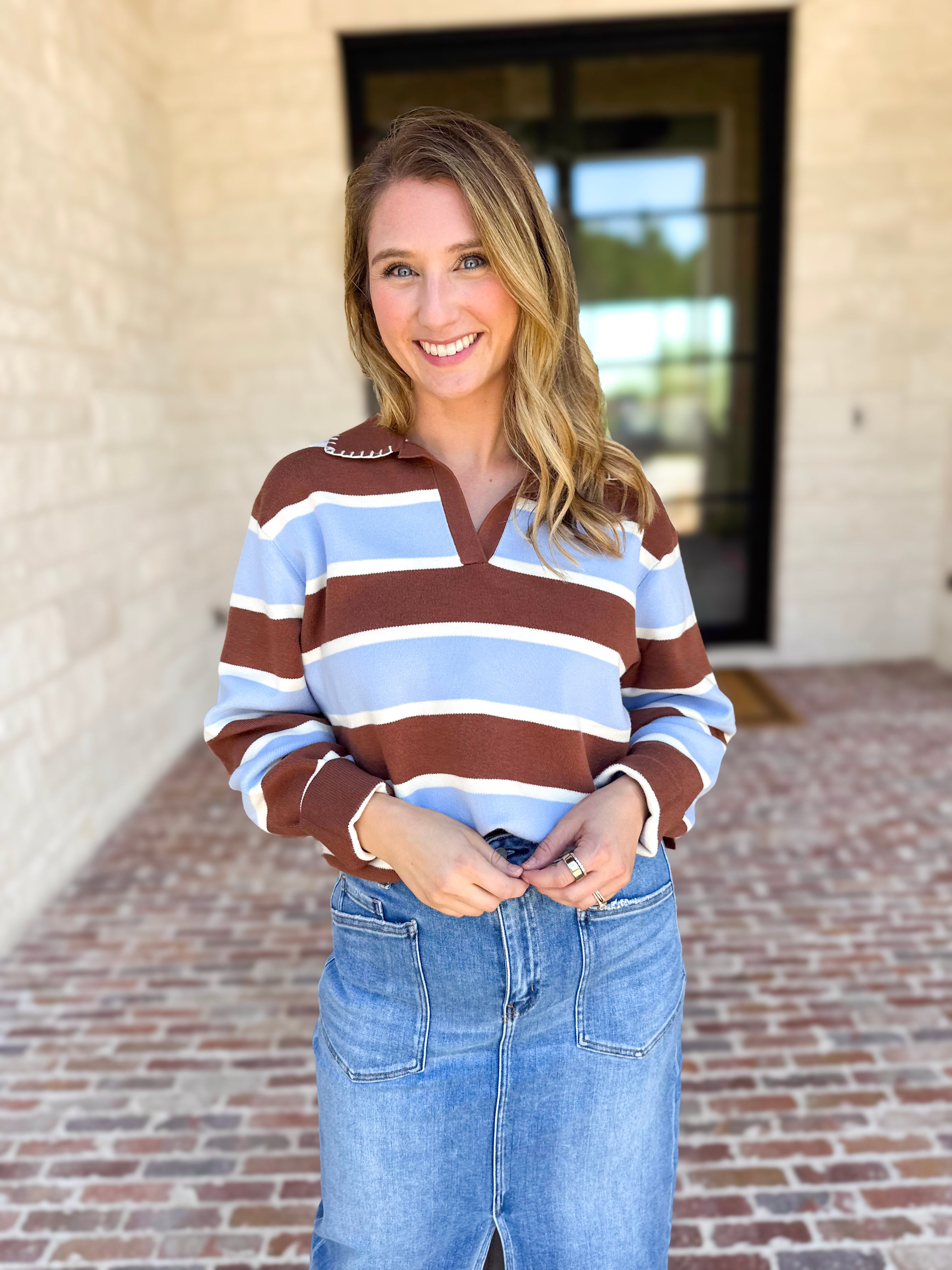 The Stevie Striped Cozy Sweater-230 Sweaters/Cardis-SKIES ARE BLUE-July & June Women's Fashion Boutique Located in San Antonio, Texas