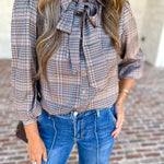 Current Air - Uptown Plaid Button Down Blouse-200 Fashion Blouses-CURRENT AIR CLOTHING-July & June Women's Fashion Boutique Located in San Antonio, Texas