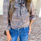 Current Air - Uptown Plaid Button Down Blouse-200 Fashion Blouses-CURRENT AIR CLOTHING-July & June Women's Fashion Boutique Located in San Antonio, Texas