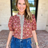 Rosewood Puff Sleeve Blouse-200 Fashion Blouses-ENTRO-July & June Women's Fashion Boutique Located in San Antonio, Texas
