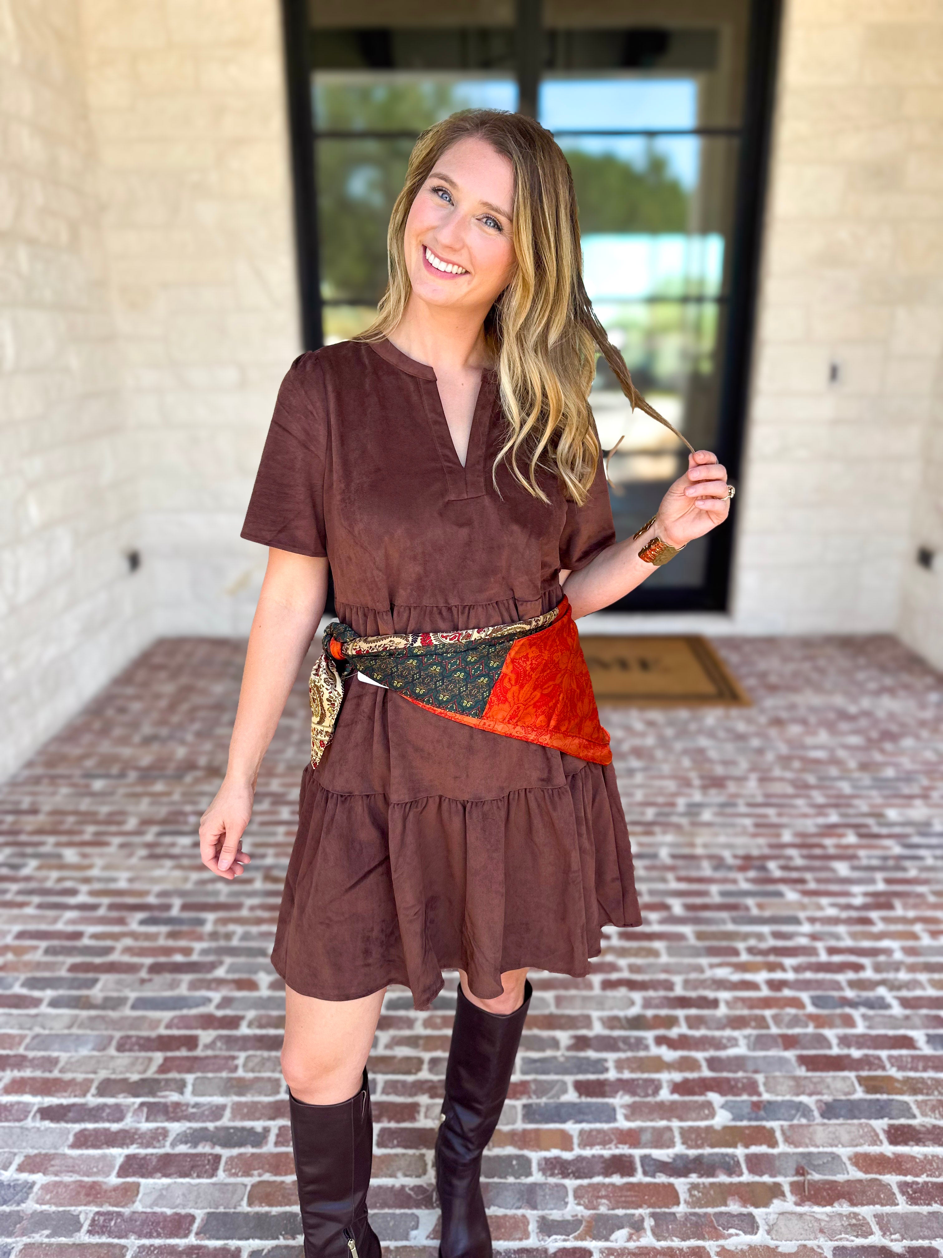 Mary Square - Soft Suede Mini Dress - Coffee-510 Mini-MARY SQUARE-July & June Women's Fashion Boutique Located in San Antonio, Texas