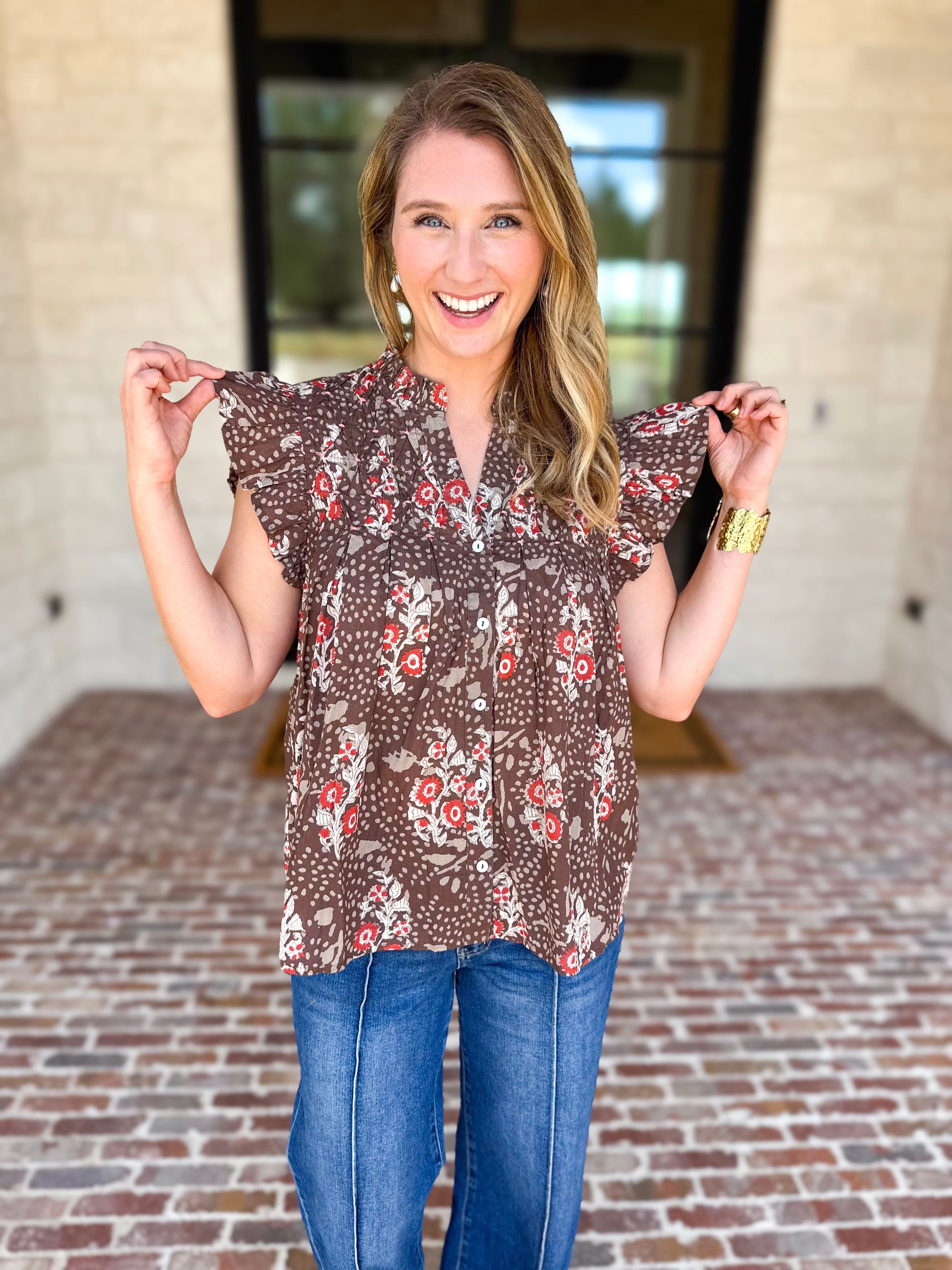THML - Maison Autumn Floral Blouse-200 Fashion Blouses-THML-July & June Women's Fashion Boutique Located in San Antonio, Texas