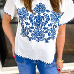 Coastal Embroidered Blouse - White-200 Fashion Blouses-JODIFL-July & June Women's Fashion Boutique Located in San Antonio, Texas