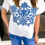 Coastal Embroidered Blouse - White-200 Fashion Blouses-JODIFL-July & June Women's Fashion Boutique Located in San Antonio, Texas