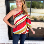 Color Rush One Shoulder Blouse-200 Fashion Blouses-TCEC-July & June Women's Fashion Boutique Located in San Antonio, Texas