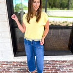 Collins Lace Trim Blouse - Lemon-200 Fashion Blouses-ENTRO-July & June Women's Fashion Boutique Located in San Antonio, Texas