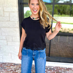 Collins Lace Trim Blouse - Black-200 Fashion Blouses-ENTRO-July & June Women's Fashion Boutique Located in San Antonio, Texas