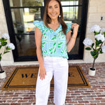 Mary Square - Lydia Trellis Tiles Blouse - Blue-200 Fashion Blouses-MARY SQUARE-July & June Women's Fashion Boutique Located in San Antonio, Texas
