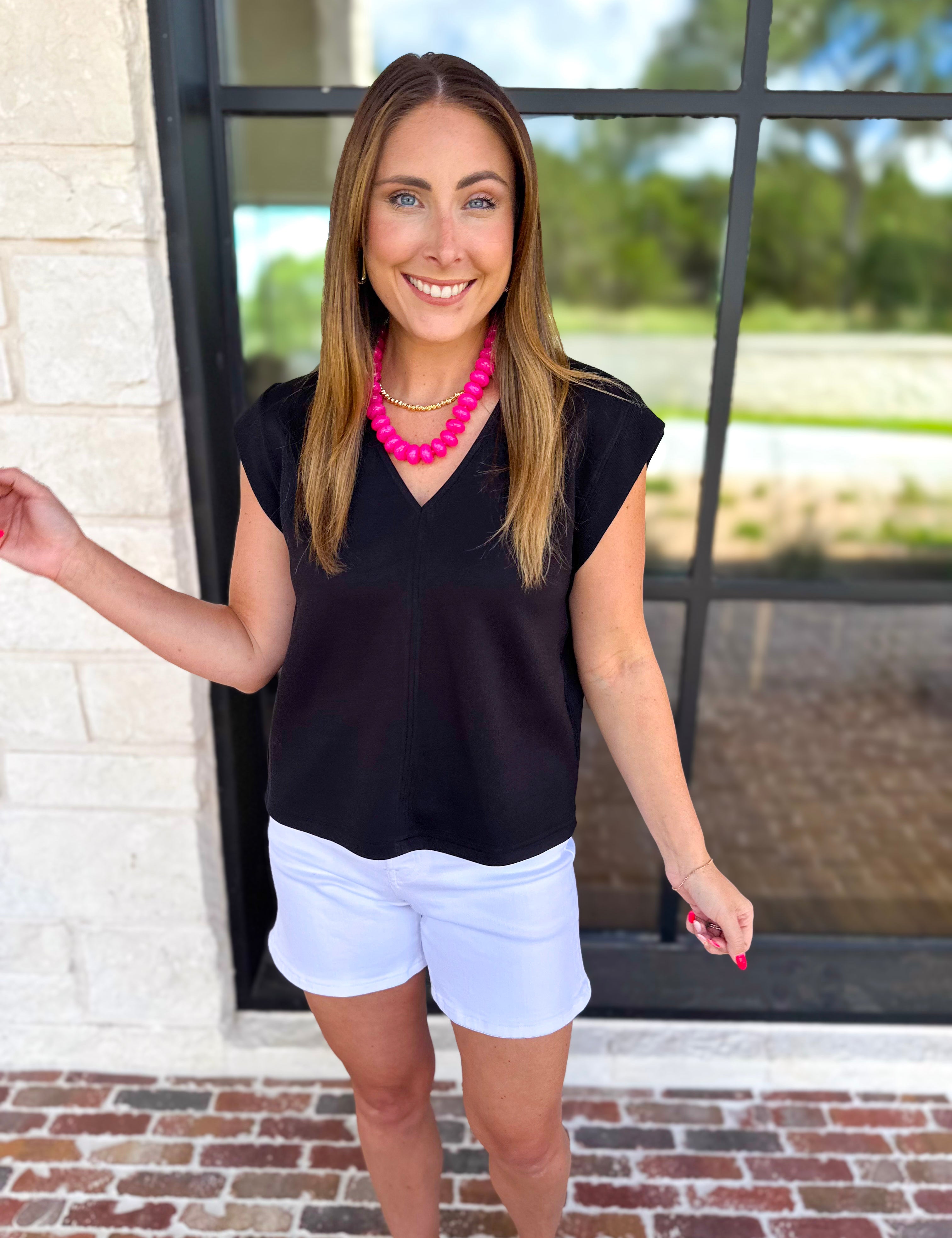 Casual Staples V-Neck Top - Black-210 Casual Blouses-ENTRO-July & June Women's Fashion Boutique Located in San Antonio, Texas