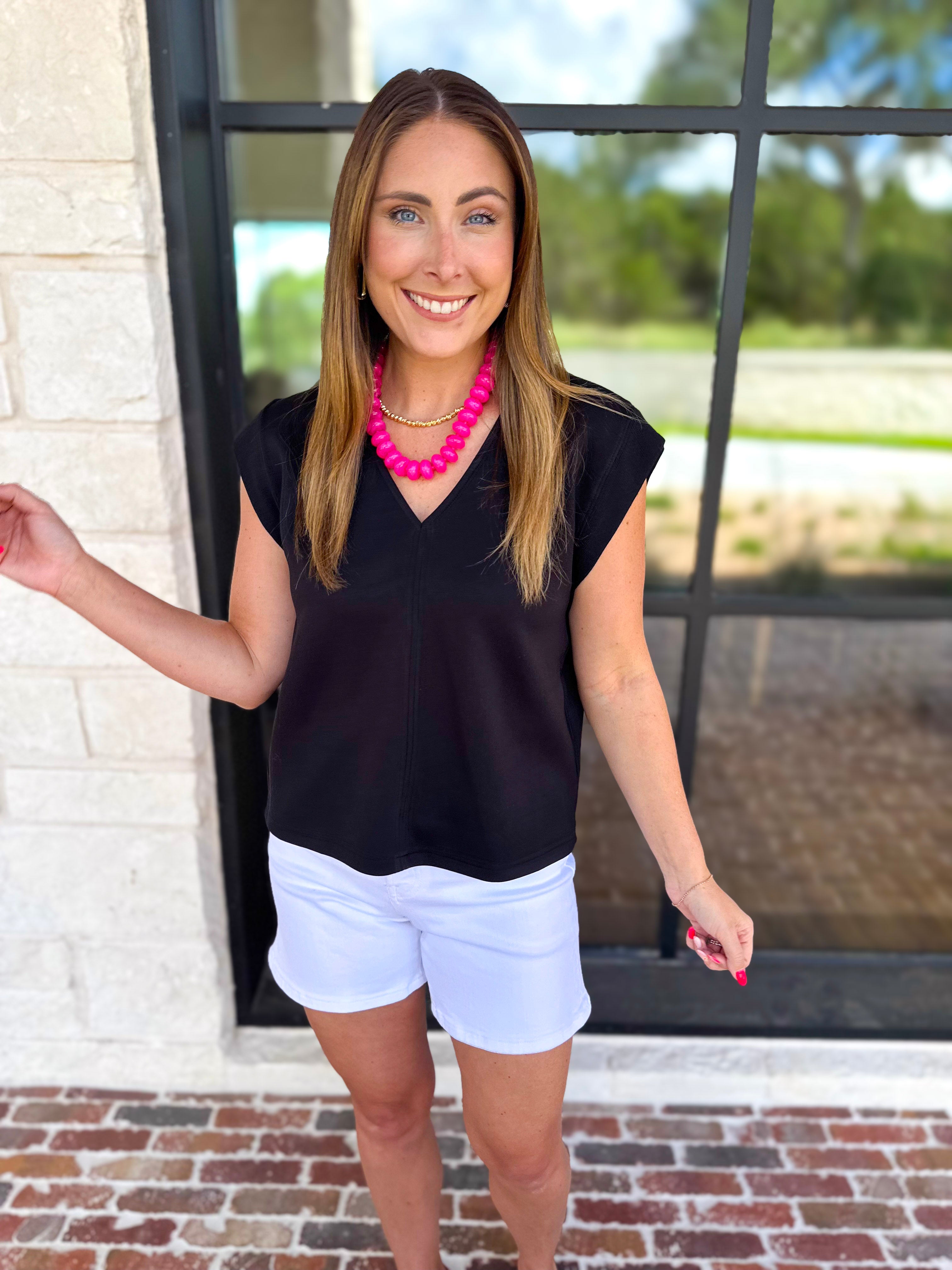 Casual Staples V-Neck Top - Black-210 Casual Blouses-ENTRO-July & June Women's Fashion Boutique Located in San Antonio, Texas