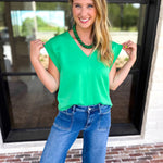 Casual Staples V-Neck Top - Kelly Green-210 Casual Blouses-ENTRO-July & June Women's Fashion Boutique Located in San Antonio, Texas