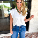 Casual Staples V-Neck Top - Ivory-210 Casual Blouses-ENTRO-July & June Women's Fashion Boutique Located in San Antonio, Texas