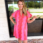 THML - Bold Floral Shift Mini Dress - Pink-510 Mini-THML-July & June Women's Fashion Boutique Located in San Antonio, Texas