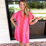 THML - Bold Floral Shift Mini Dress - Pink-510 Mini-THML-July & June Women's Fashion Boutique Located in San Antonio, Texas