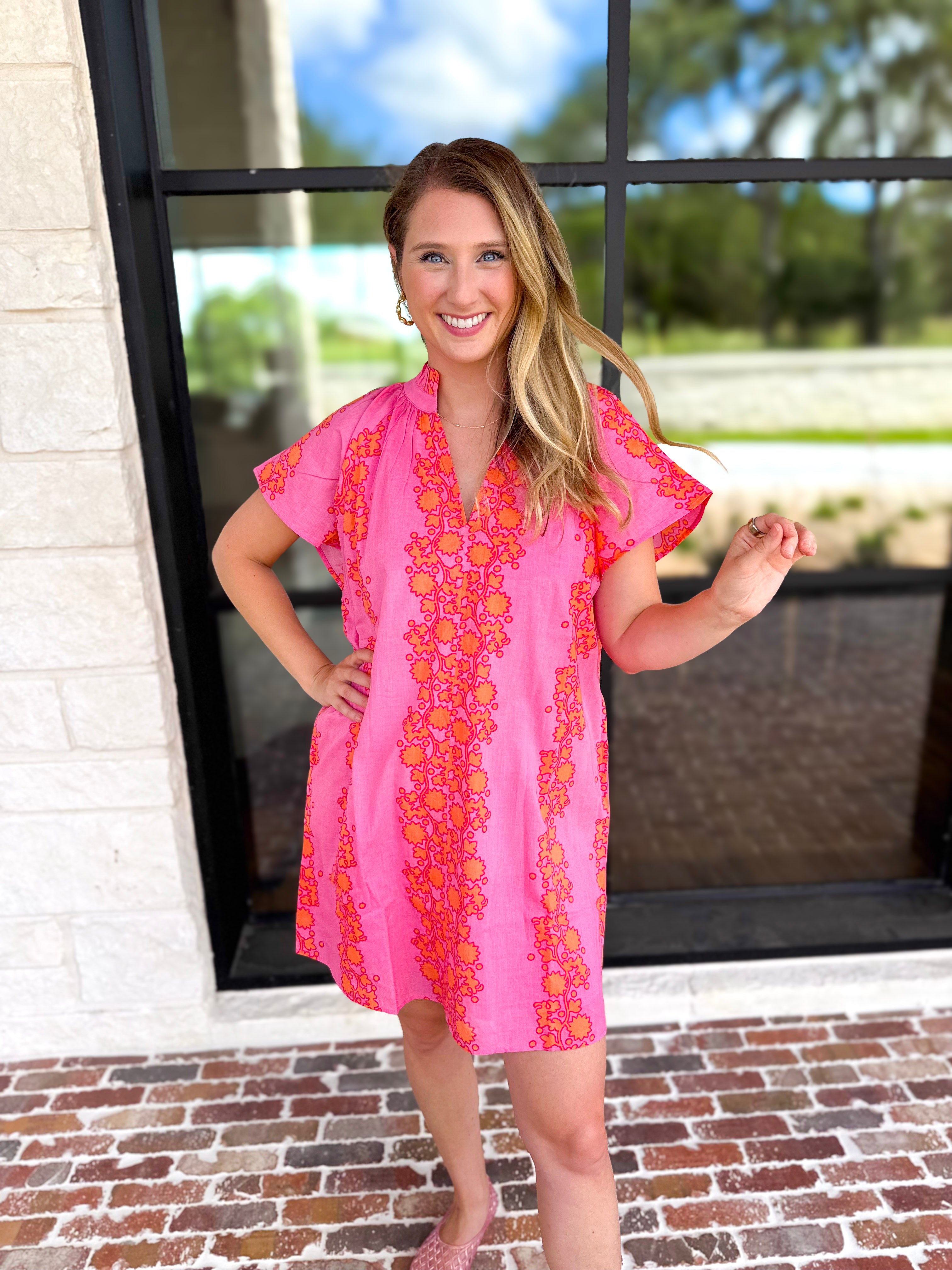 THML - Bold Floral Shift Mini Dress - Pink-510 Mini-THML-July & June Women's Fashion Boutique Located in San Antonio, Texas