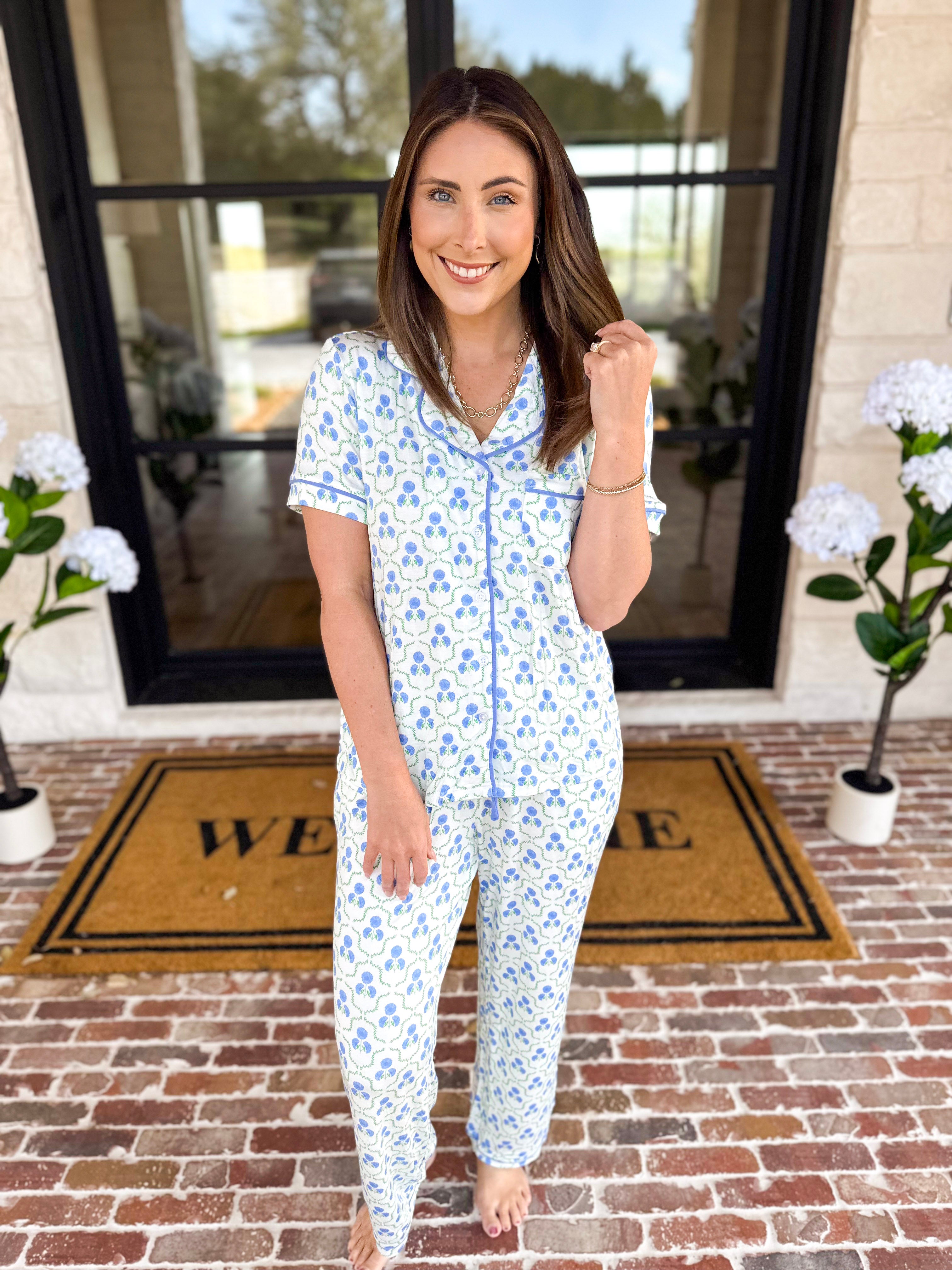 Mary Square - Sweet Blue Lattice PJ Set-300 Athleisure/Lounge-MARY SQUARE-July & June Women's Fashion Boutique Located in San Antonio, Texas