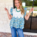 Floral Fields Lace Blouse-200 Fashion Blouses-FATE-July & June Women's Fashion Boutique Located in San Antonio, Texas