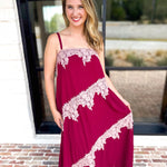 Colette Feminine Lace Midi Dress - Burgundy & Blush-500 Midi-TCEC-July & June Women's Fashion Boutique Located in San Antonio, Texas