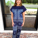 Navy Bandana Pants Set-500 Midi-SKIES ARE BLUE-July & June Women's Fashion Boutique Located in San Antonio, Texas