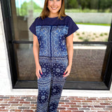 Navy Bandana Pants Set-500 Midi-SKIES ARE BLUE-July & June Women's Fashion Boutique Located in San Antonio, Texas