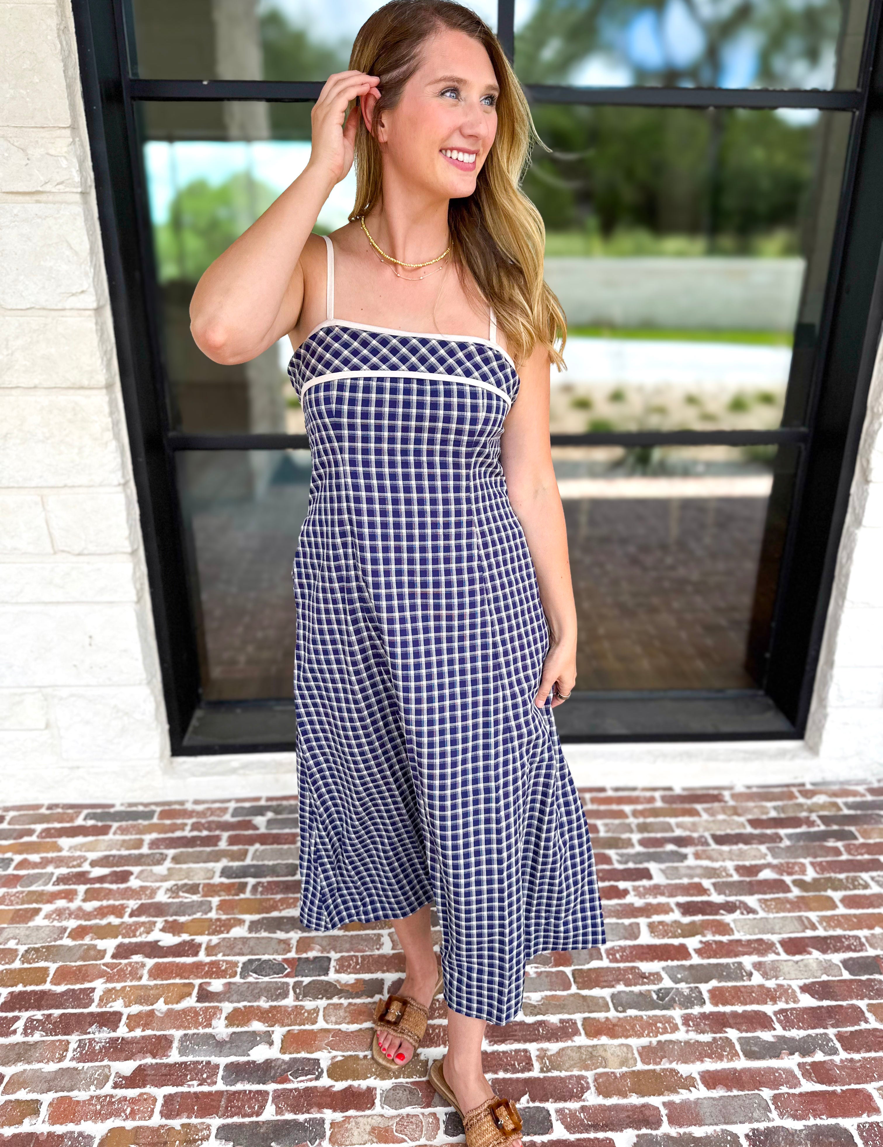 Bayside Navy Midi Dress-500 Midi-ENTRO-July & June Women's Fashion Boutique Located in San Antonio, Texas