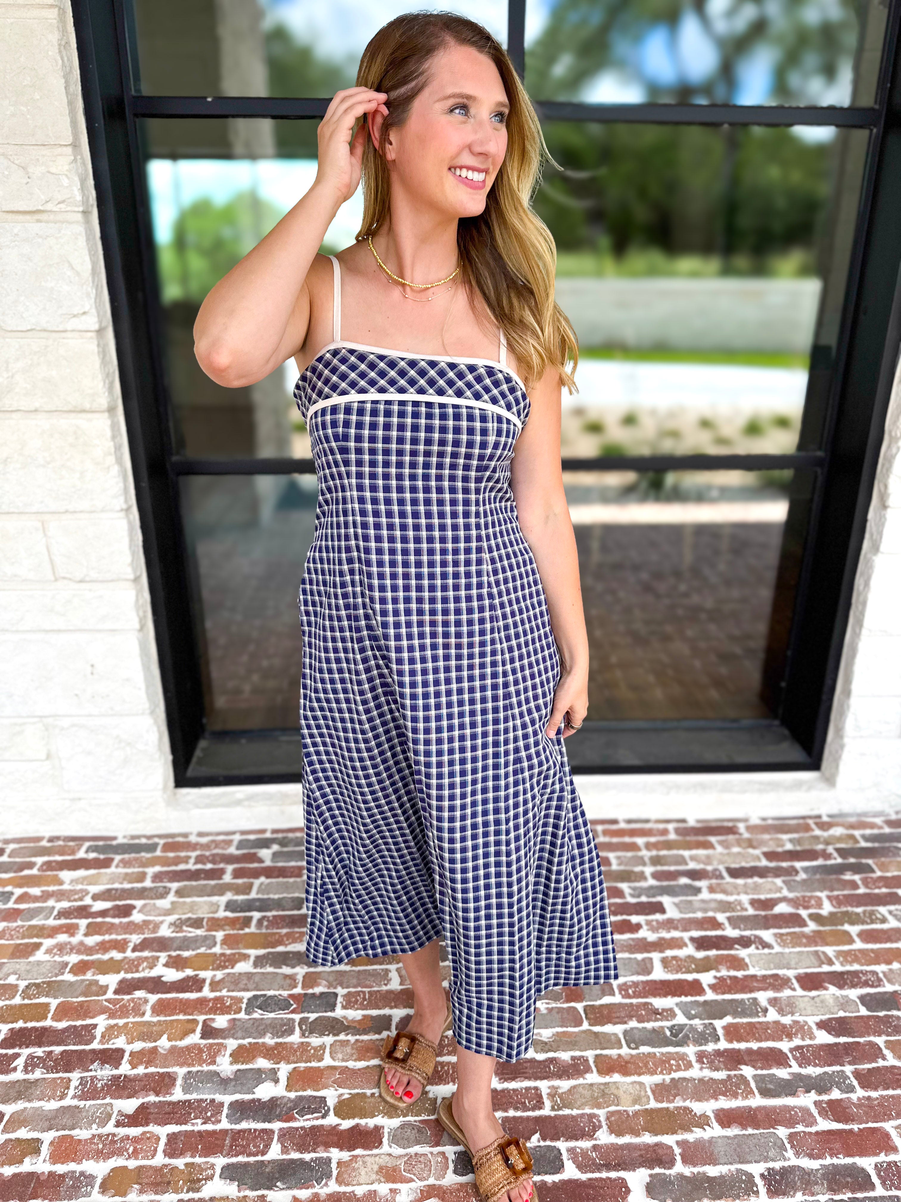 Bayside Navy Midi Dress-500 Midi-ENTRO-July & June Women's Fashion Boutique Located in San Antonio, Texas
